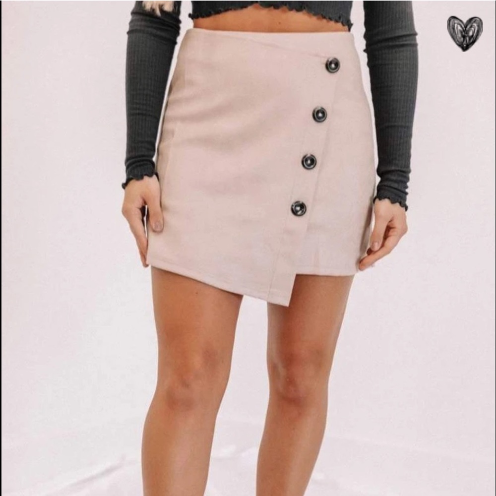 Shell suede button down skirt